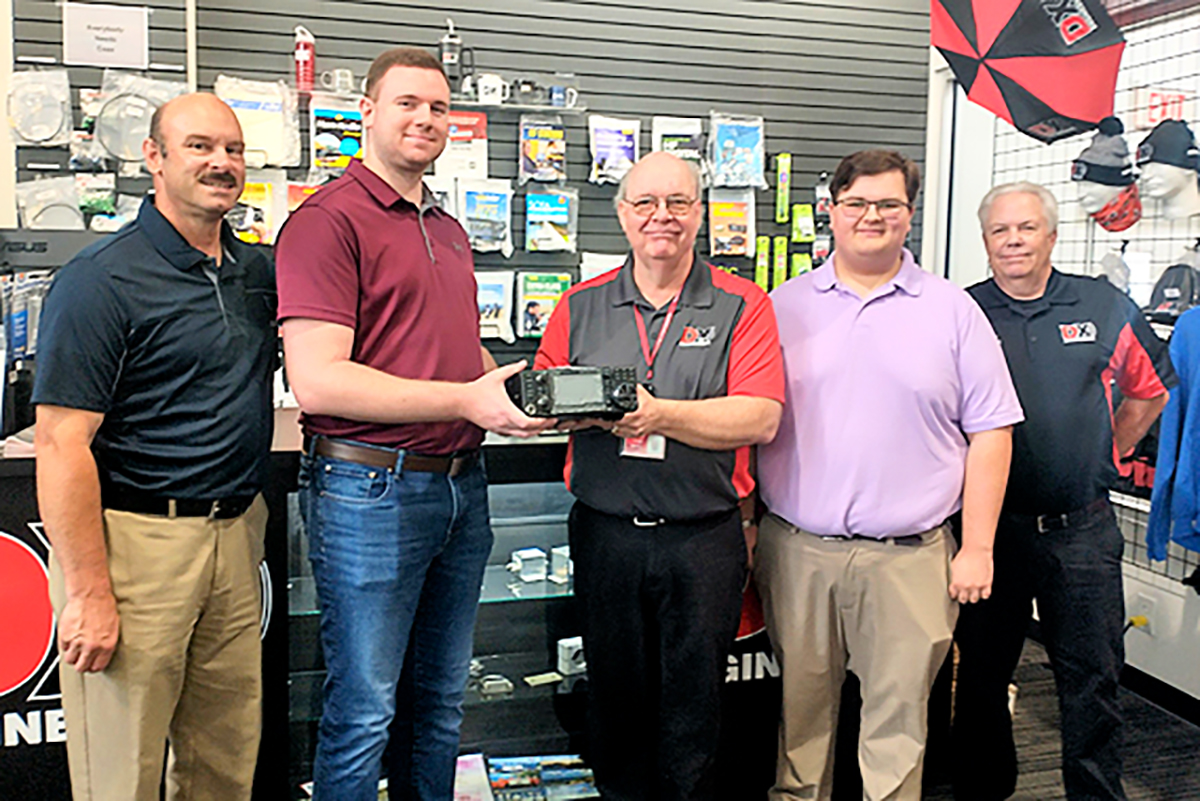 Pictured left to right: Paul Rawlings (KB8RWZ), Assistant Professor; Connor Stumperth (K8NJ), UAARC President; Scott Jones (N3RA), DXE Sales Manager; Alex Kinch (K8CD), UAARC Treasurer; Tim Duffy (K3LR), DXE CEO